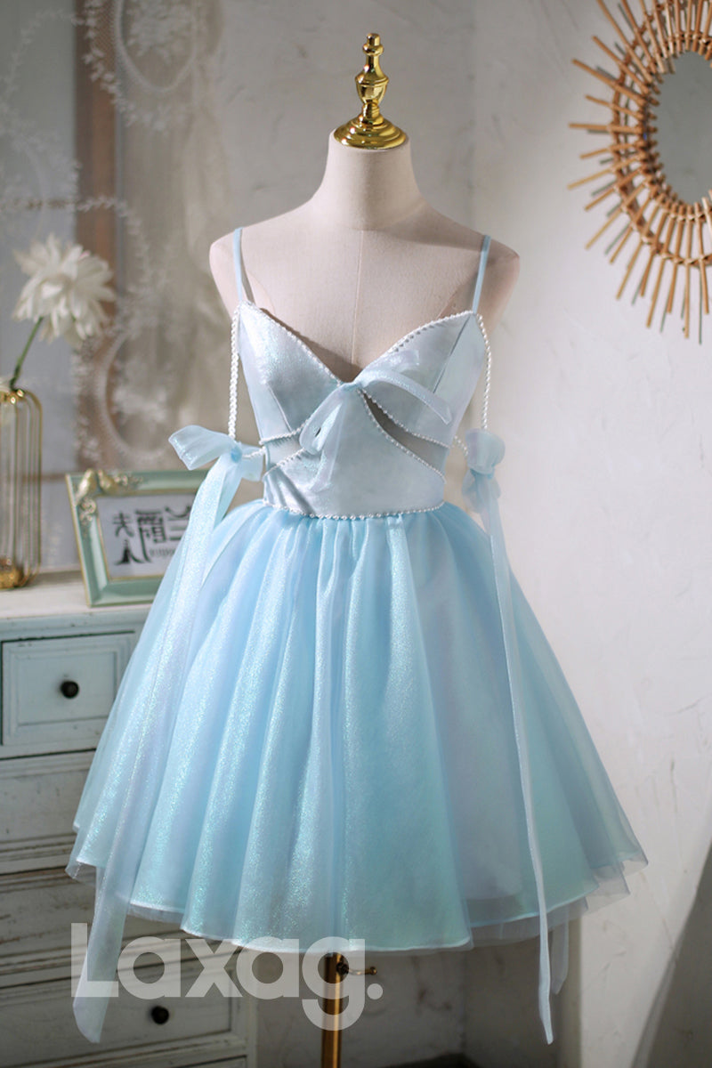 Spaghetti Straps V-Neck Cute Homecoming Dress - Fashionpara