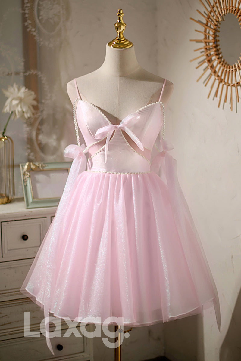 Spaghetti Straps V-Neck Cute Homecoming Dress - Fashionpara