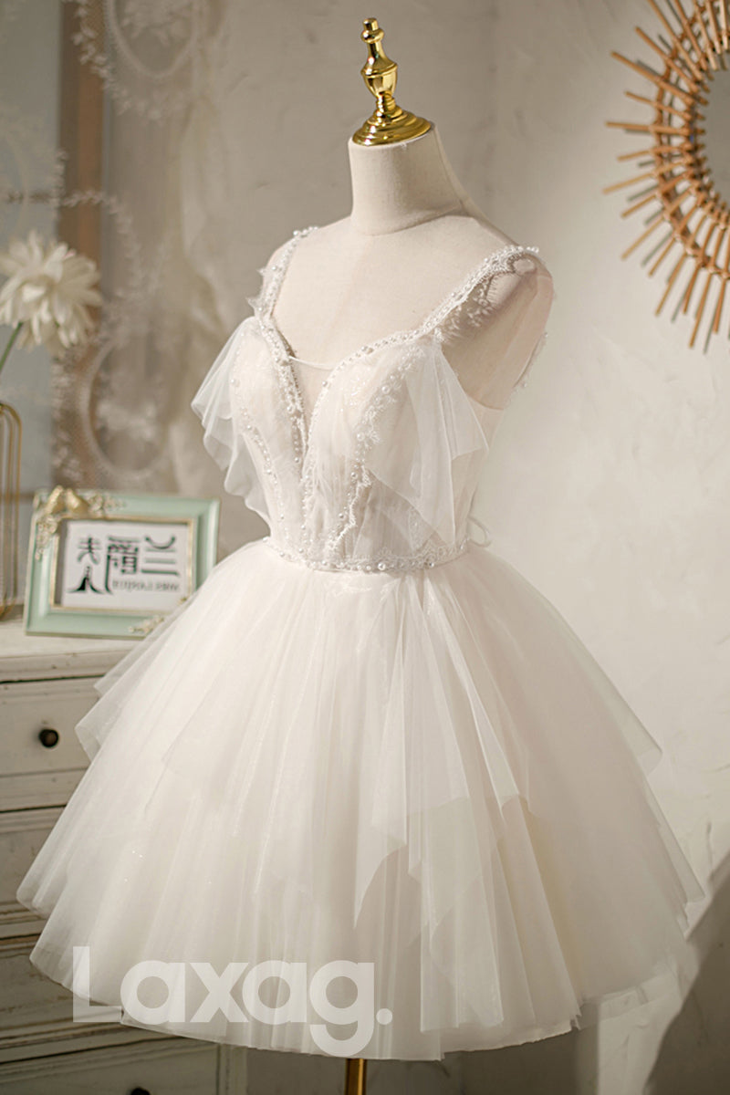 Spaghetti Straps Beads Cute Homecoming Dress - Fashionpara