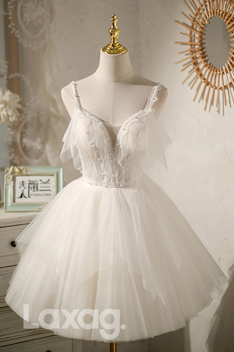 Spaghetti Straps Beads Cute Homecoming Dress - Fashionpara