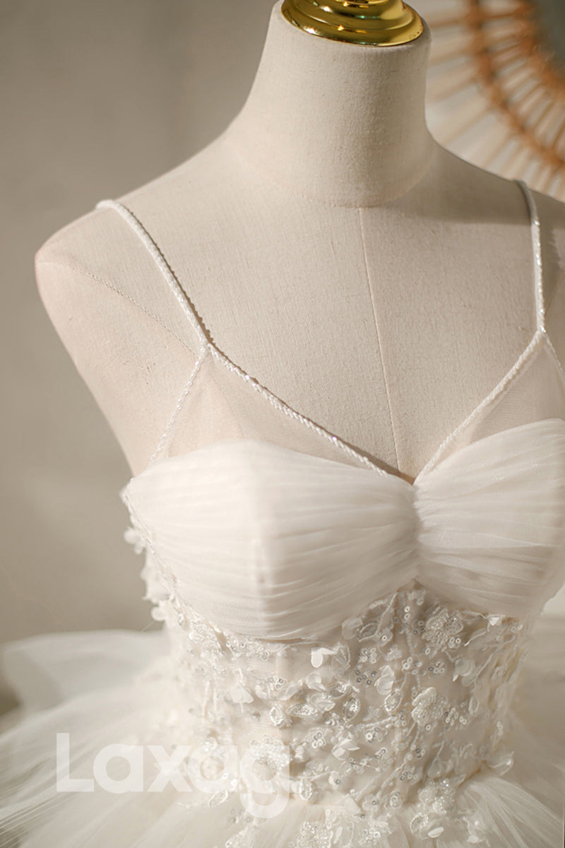 Spaghetti Straps Appliques Ruffles Cute Homecoming Dress - Fashionpara