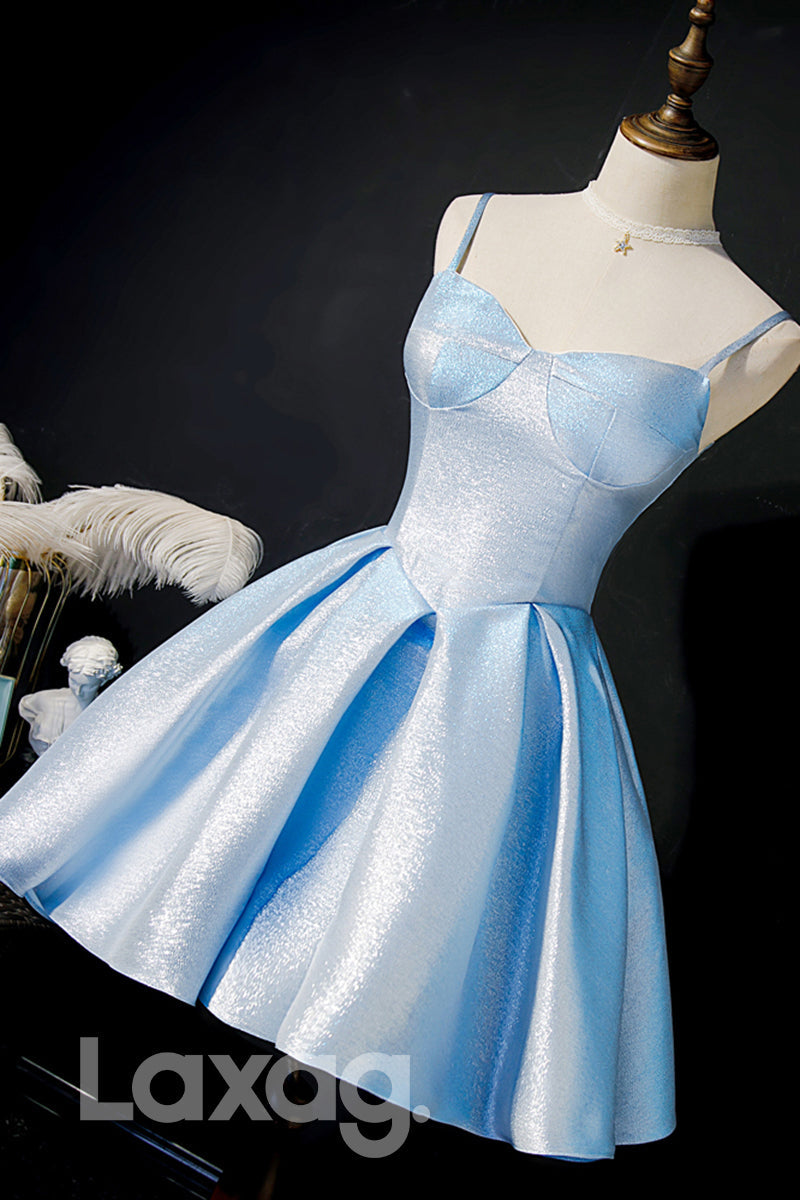 Spaghetti Straps Blue Cute Homecoming Dress - Fashionpara