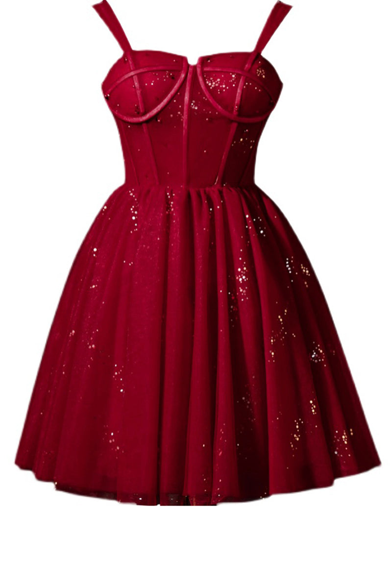 Double Straps Sparkly Short Homecoming Dress - Fashionpara