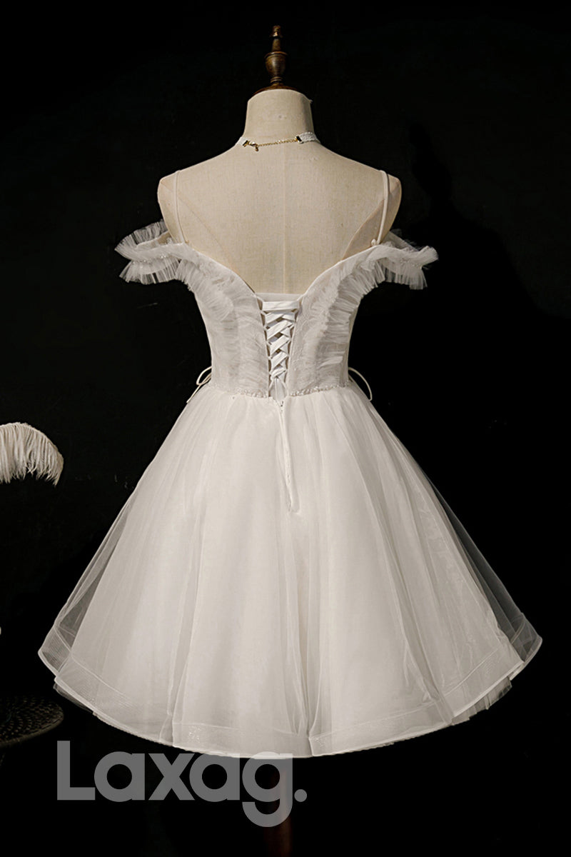 Spaghetti Straps Beads Short Homecoming Dress - Fashionpara