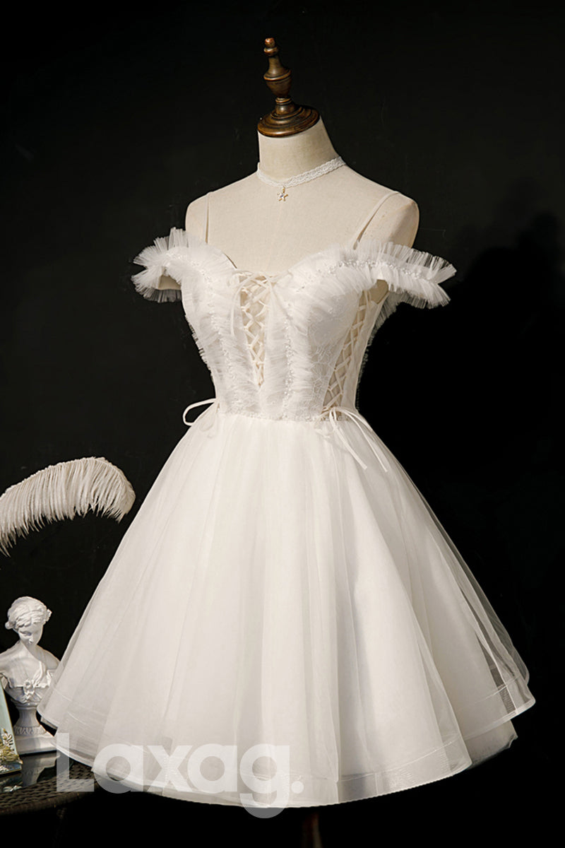 Spaghetti Straps Beads Short Homecoming Dress - Fashionpara