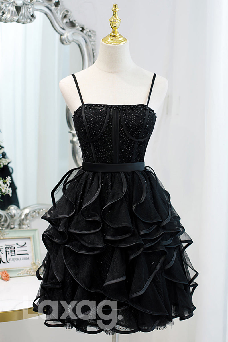 Spaghetti Straps Beads Short Homecoming Dress - Fashionpara