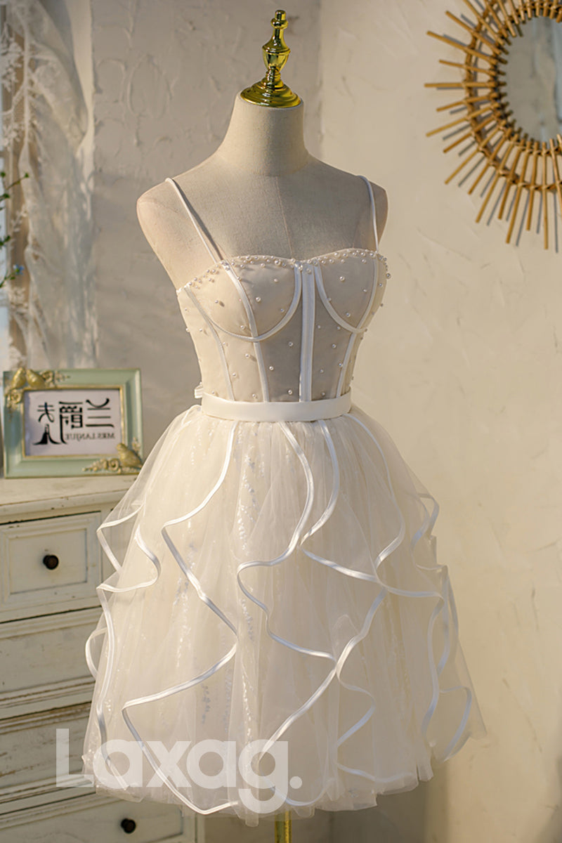 Spaghetti Straps Beads Short Homecoming Dress - Fashionpara