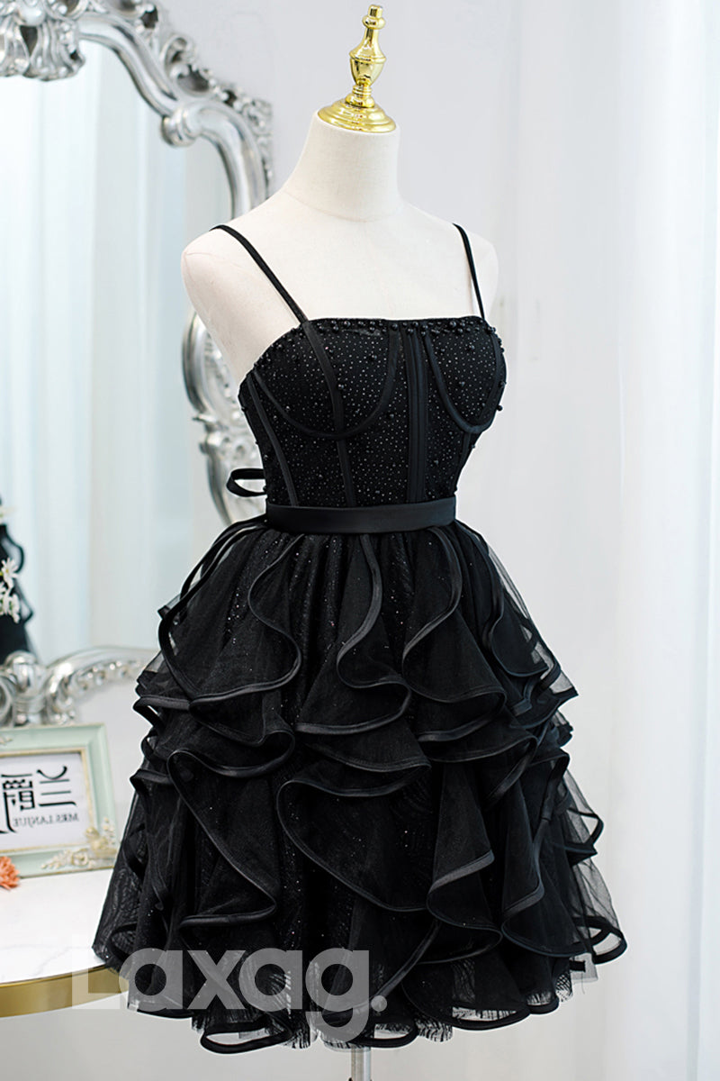 Spaghetti Straps Beads Short Homecoming Dress - Fashionpara