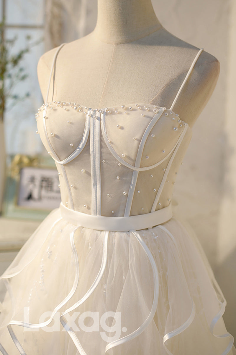 Spaghetti Straps Beads Short Homecoming Dress - Fashionpara