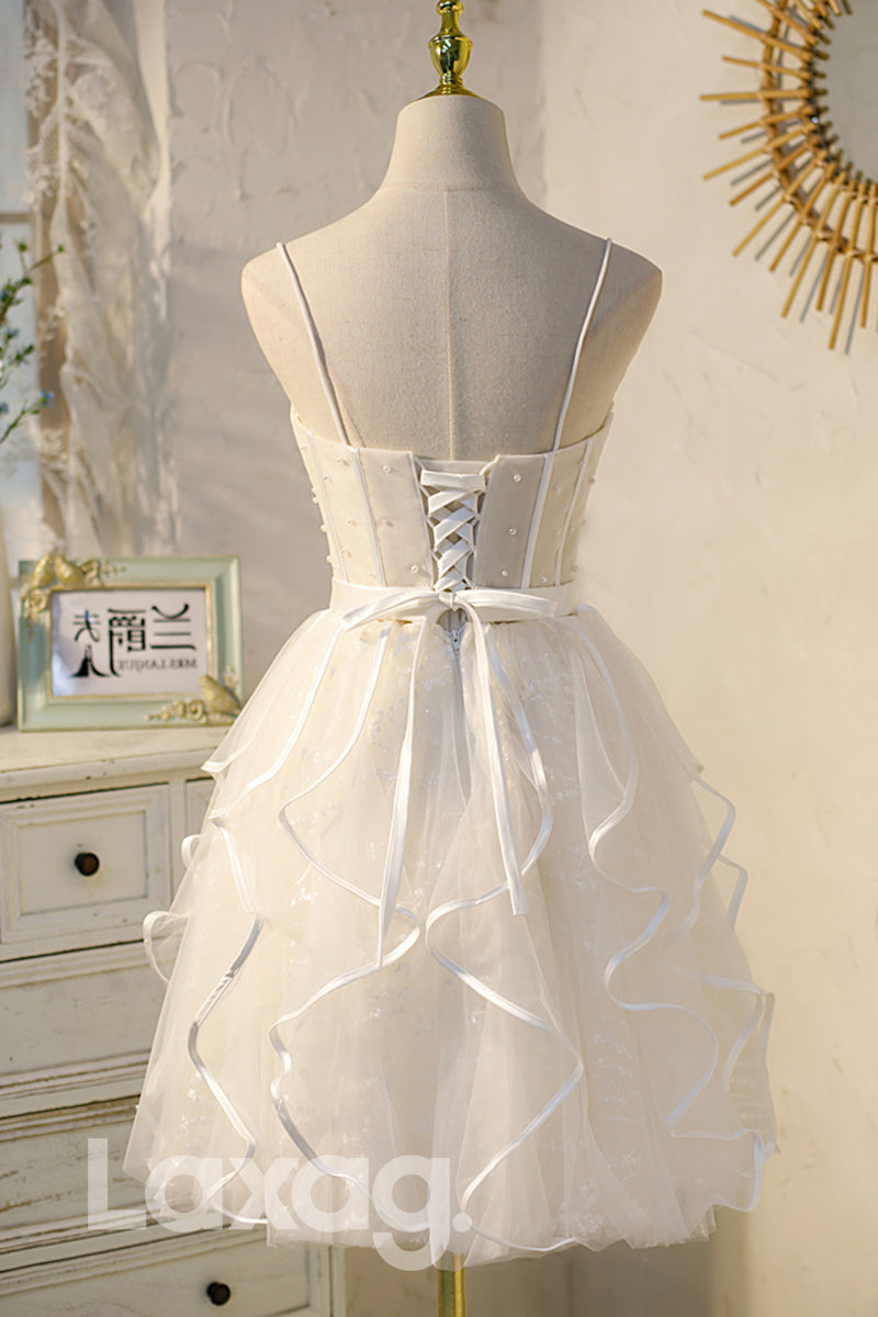 Spaghetti Straps Beads Short Homecoming Dress - Fashionpara