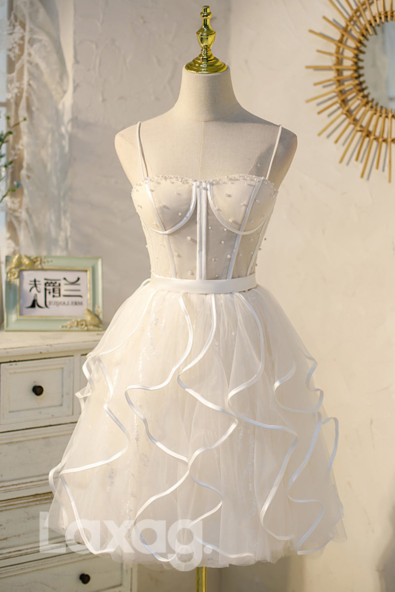 Spaghetti Straps Beads Short Homecoming Dress - Fashionpara