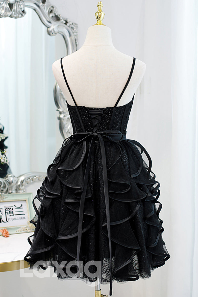 Spaghetti Straps Beads Short Homecoming Dress - Fashionpara