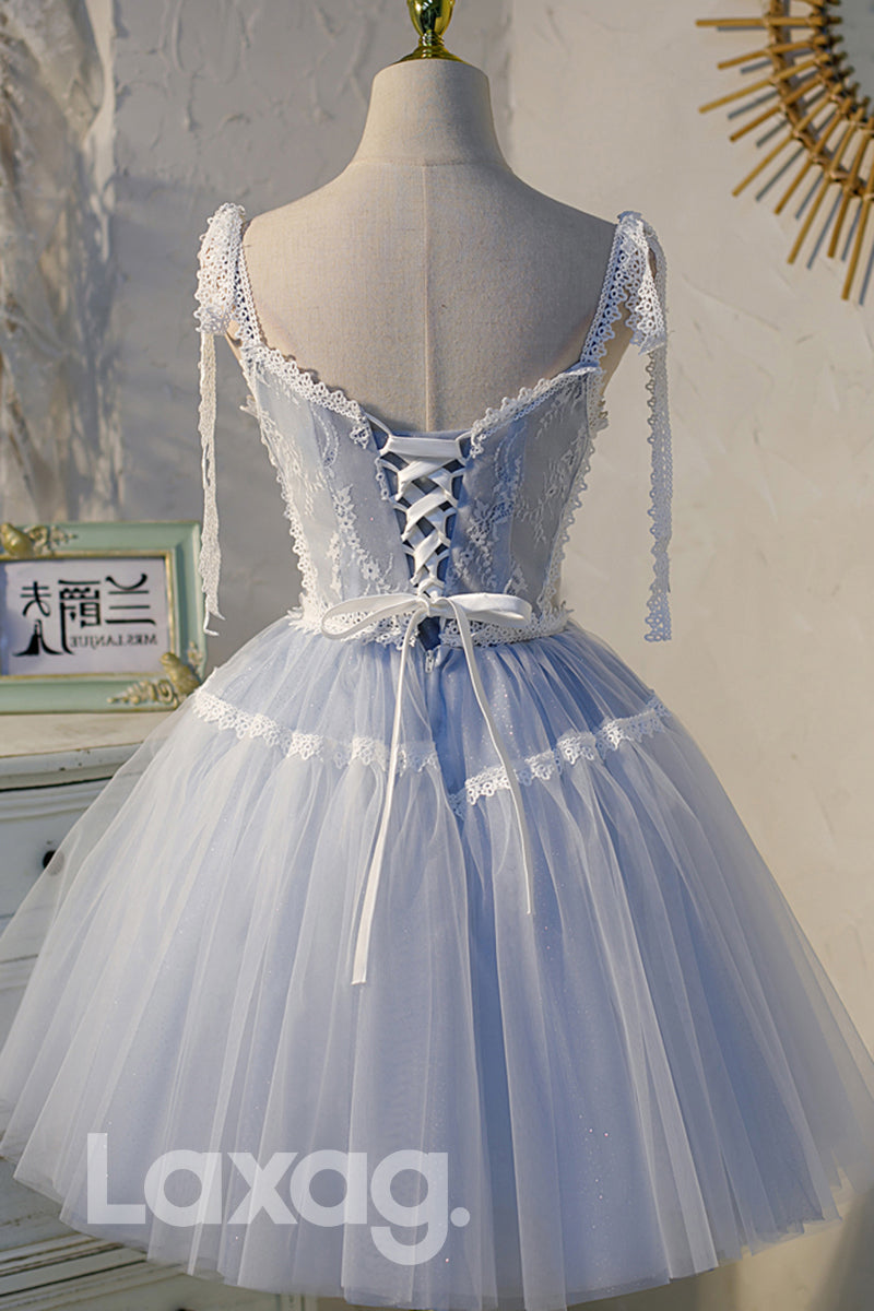 Plunging V-Neck Lace Short Homecoming Dress - Fashionpara