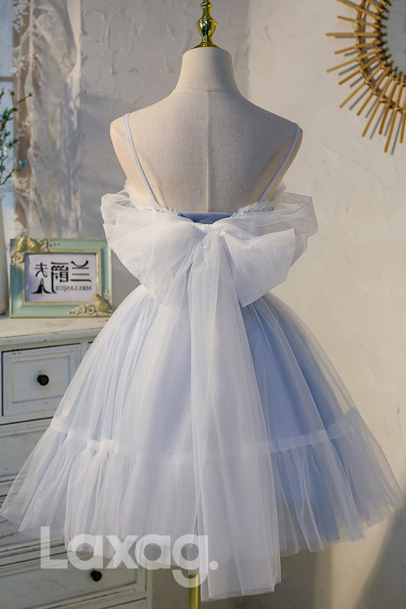 Spaghetti Straps Lace Appliques Short Homecoming Dress - Fashionpara