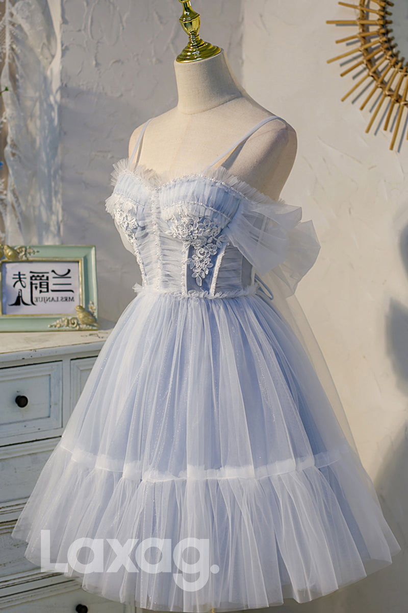 Spaghetti Straps Lace Appliques Short Homecoming Dress - Fashionpara