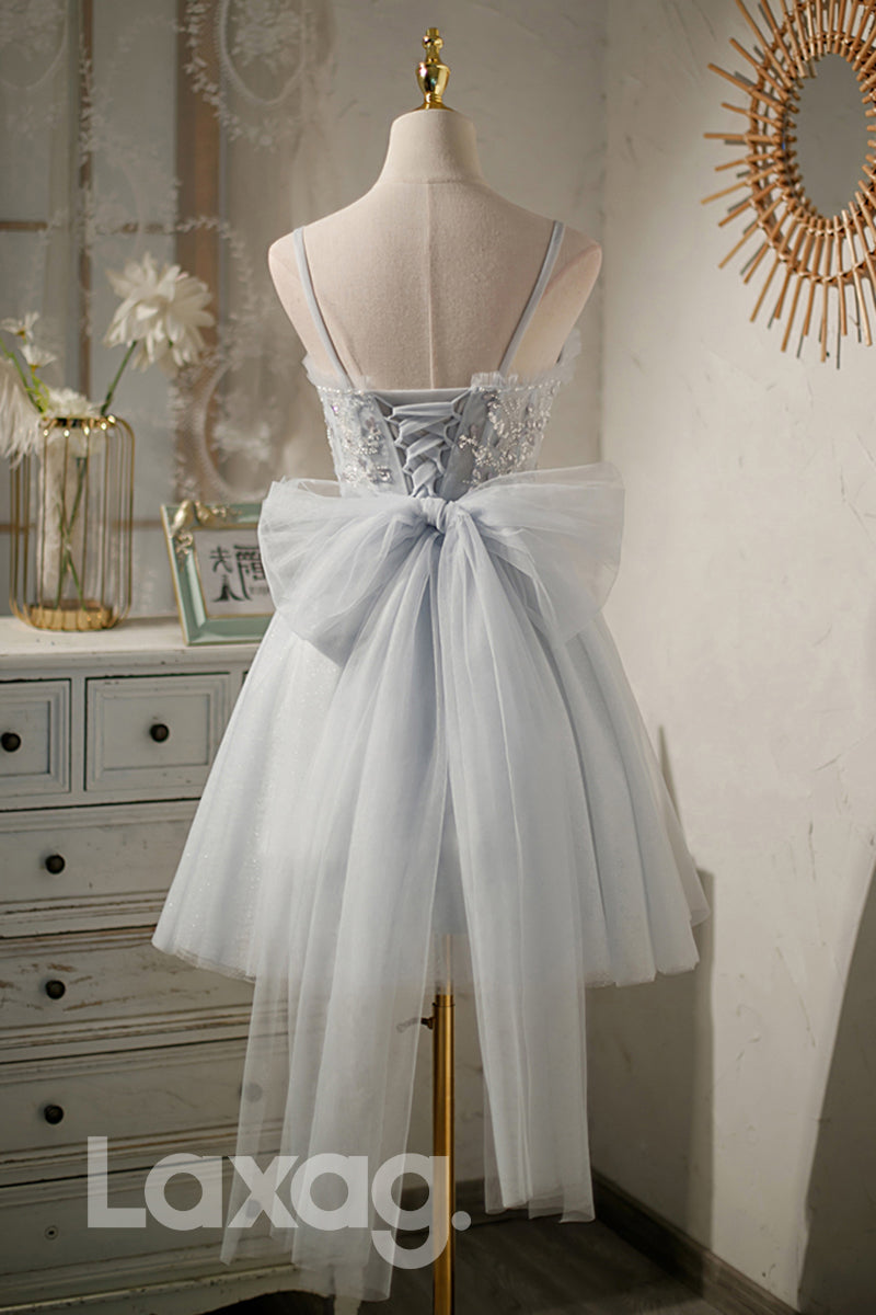 Spaghetti Straps Beads Grey Homecoming Dress - Fashionpara