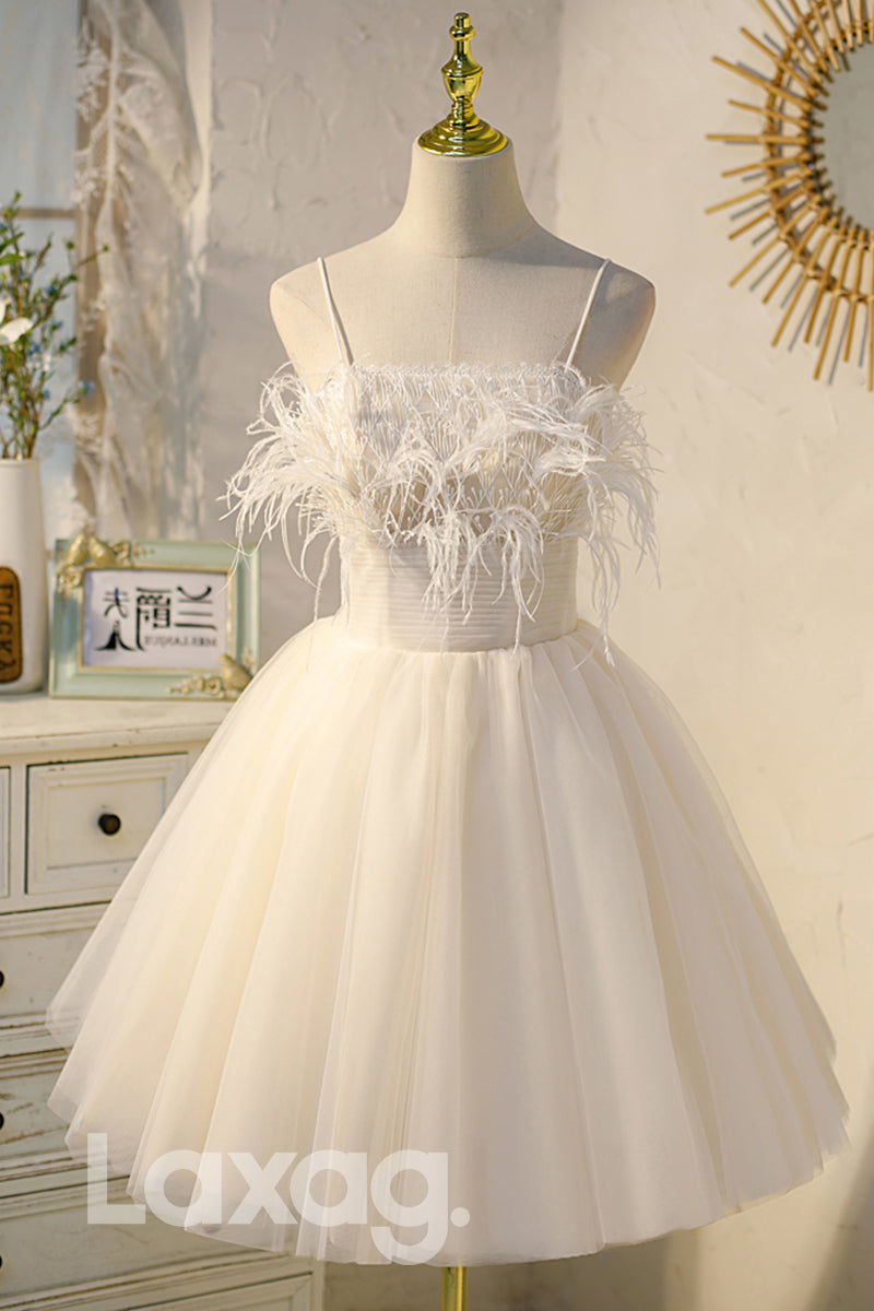 Spaghetti Straps Feathers Short Homecoming Dress - Fashionpara