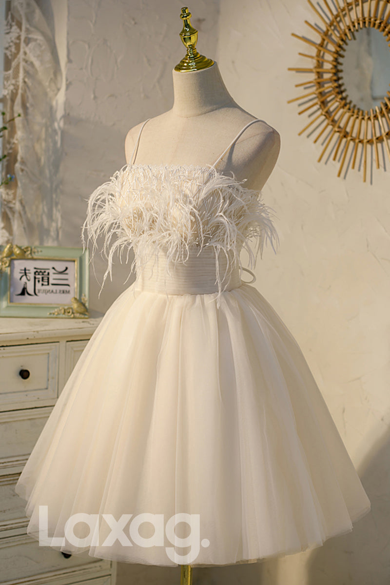 Spaghetti Straps Feathers Short Homecoming Dress - Fashionpara