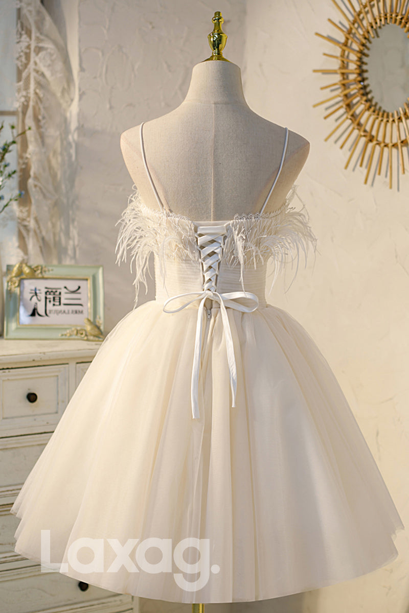 Spaghetti Straps Feathers Short Homecoming Dress - Fashionpara