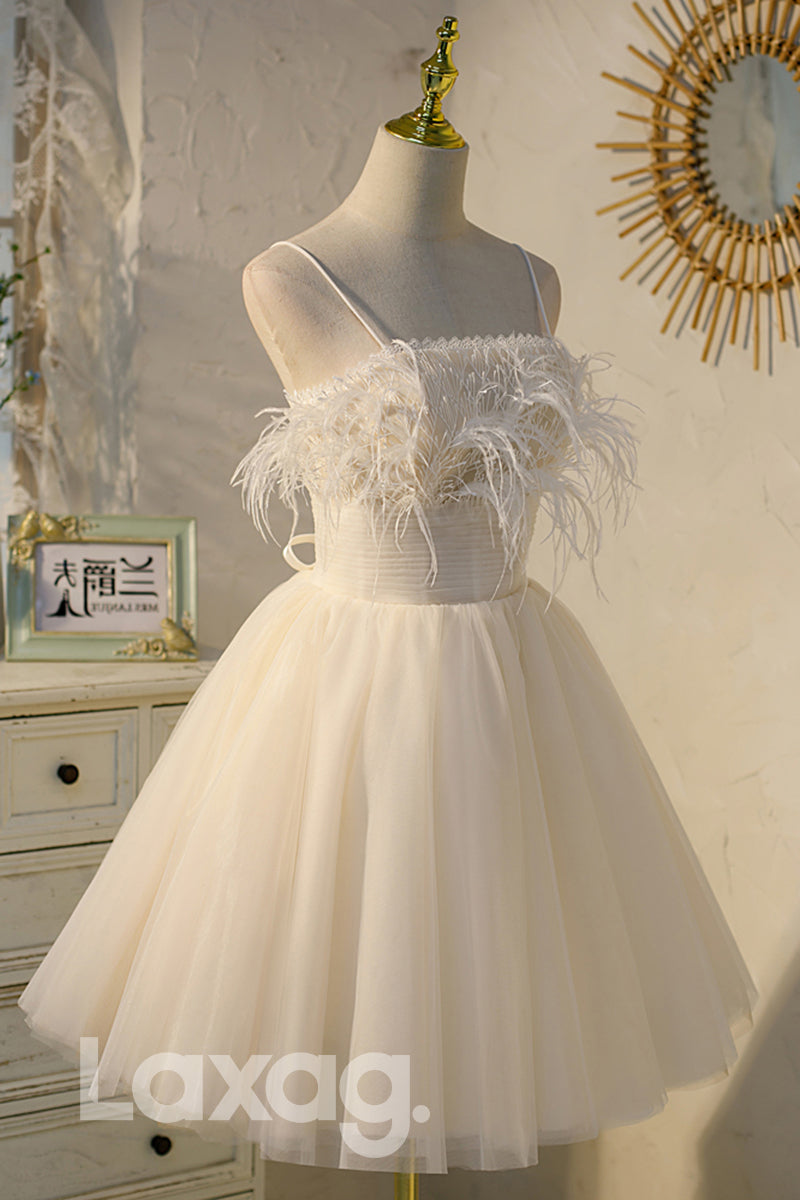 Spaghetti Straps Feathers Short Homecoming Dress - Fashionpara