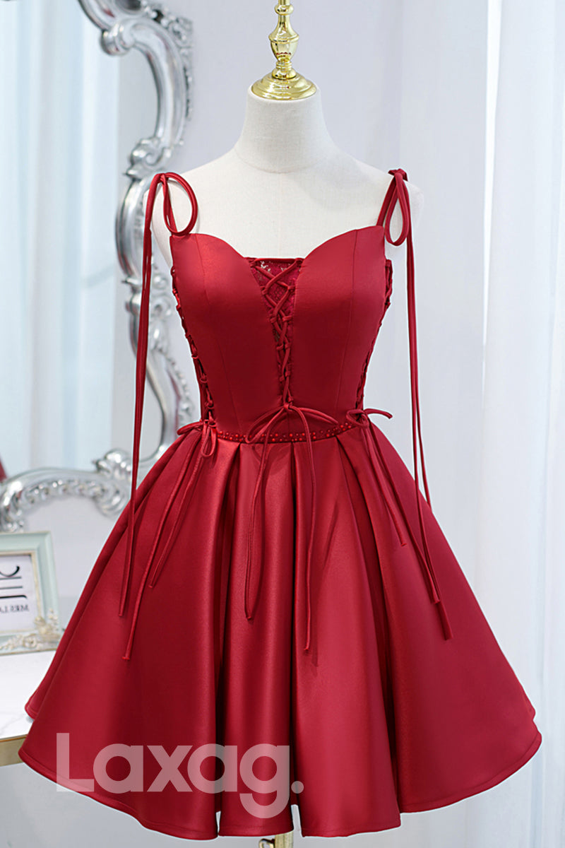 Spaghetti Straps Beads Burgundy Homecoming Dress - Fashionpara