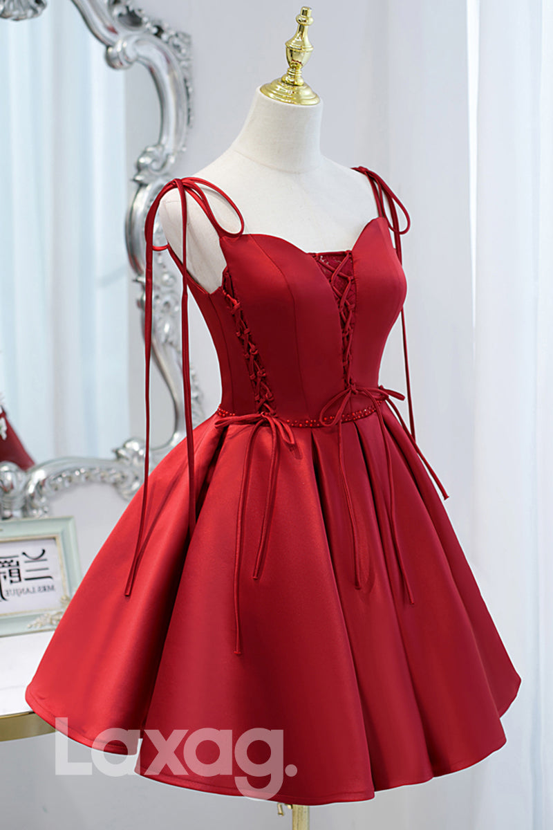 Spaghetti Straps Beads Burgundy Homecoming Dress - Fashionpara