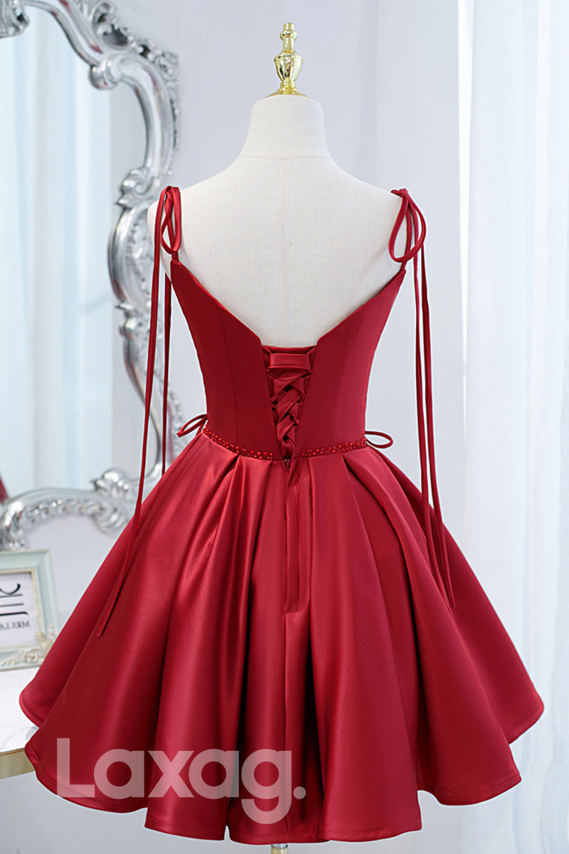 Spaghetti Straps Beads Burgundy Homecoming Dress - Fashionpara