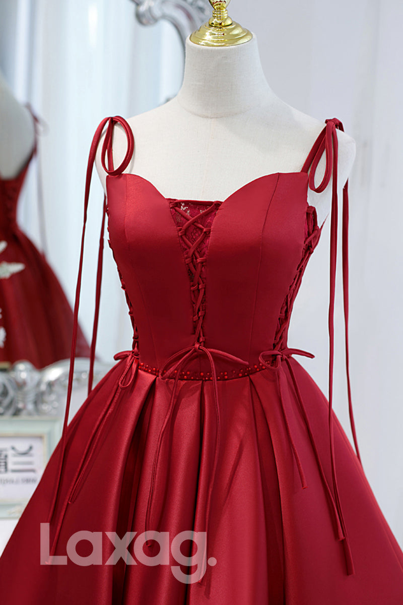 Spaghetti Straps Beads Burgundy Homecoming Dress - Fashionpara