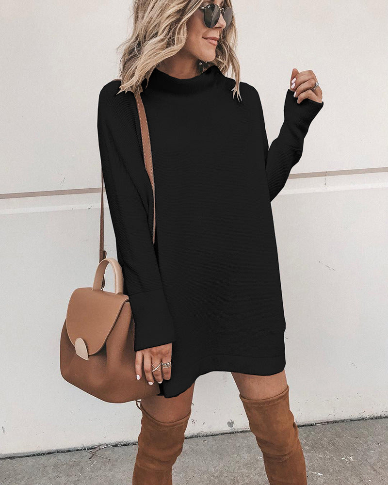 Mock Neck Long Sleeve Knit Tunic Mini Dress