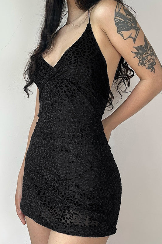 Burnout Velvet V-Neck Sleeveless Bodycon Mini Dress