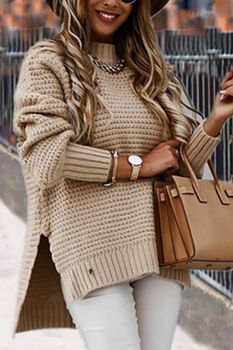 Florcoo Stylish Half-High Neck Drawstring Knit Sweater