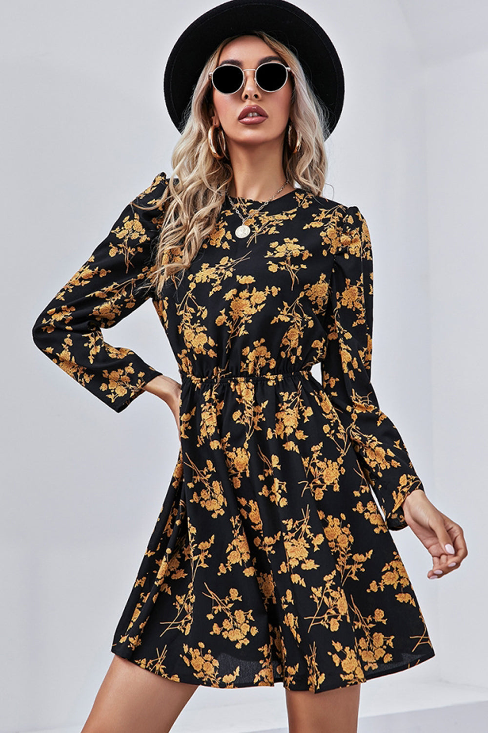Slim Print Long Sleeve Dress - Fashionpara