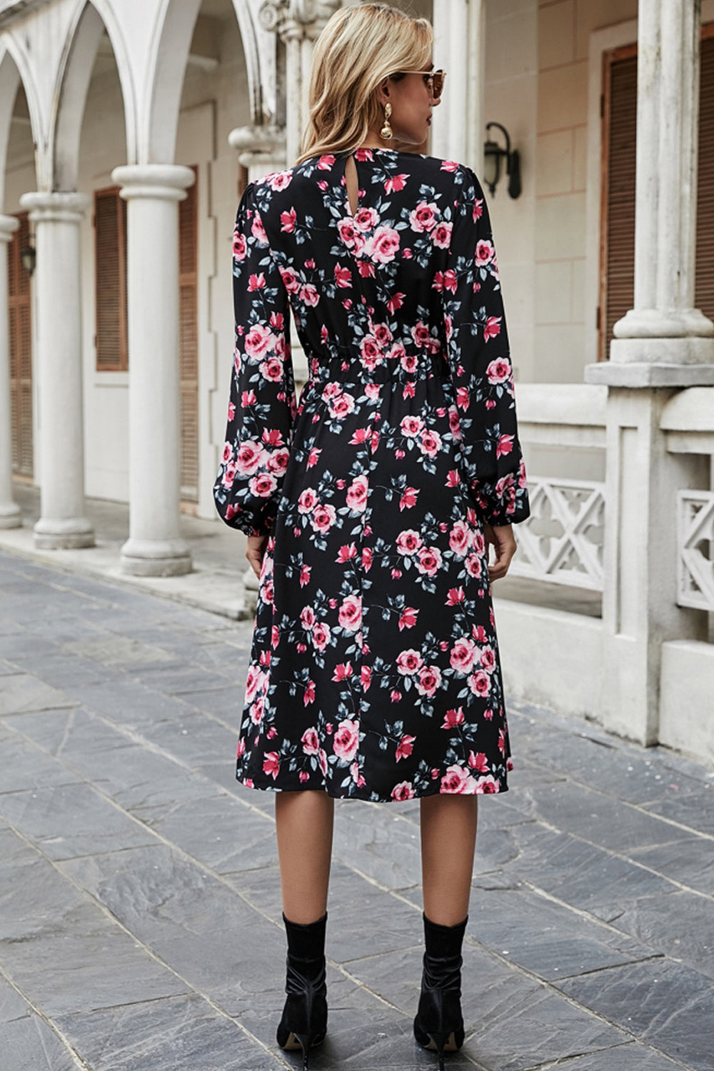 Flower Pattern Slit Dress - Fashionpara
