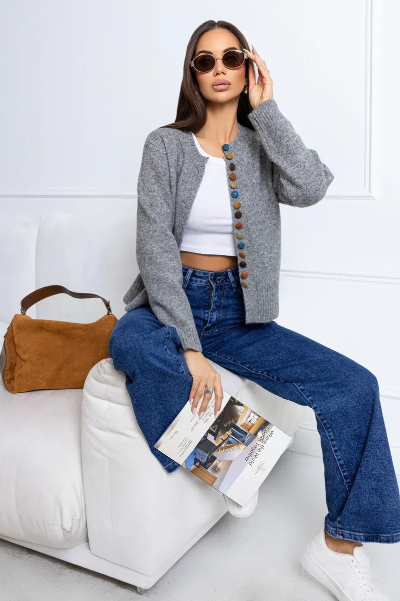 Color Button Knit Cardigan Sweater