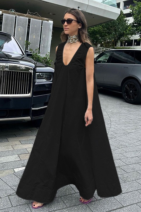 V-Neck Sleeveless Gathered A-Line Maxi Dress 9