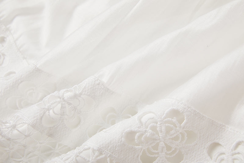 Eyelet Lace Cut Out Tiered Flutter Sleeve Ruffle Collar Maxi Dress - View 8