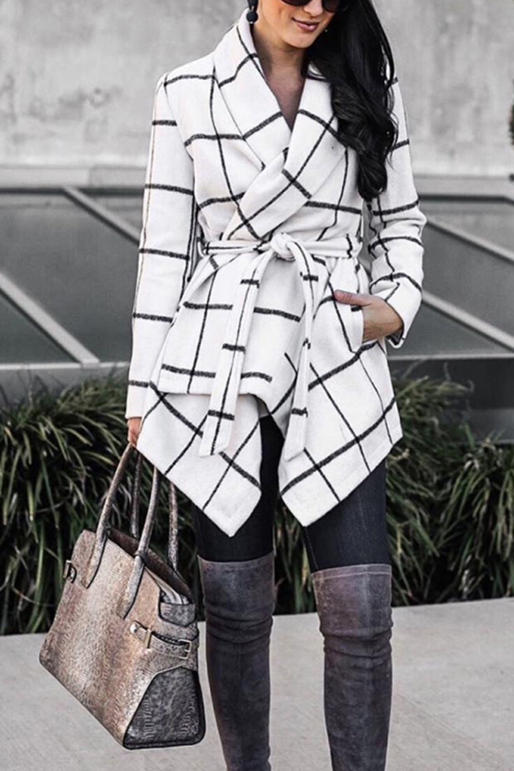 Elegant RadyRin Tweed Plaid Coat for Timeless Style