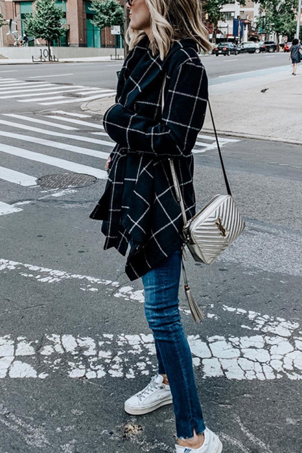 Elegant RadyRin Tweed Plaid Coat for Timeless Style