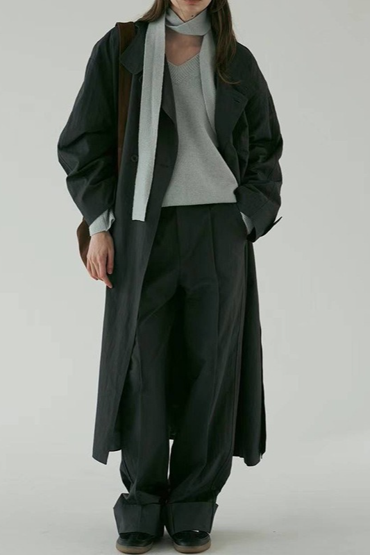 Silhouette Stand Collar Minimalist Commuting Long Trench Overcoat - Fashionpara