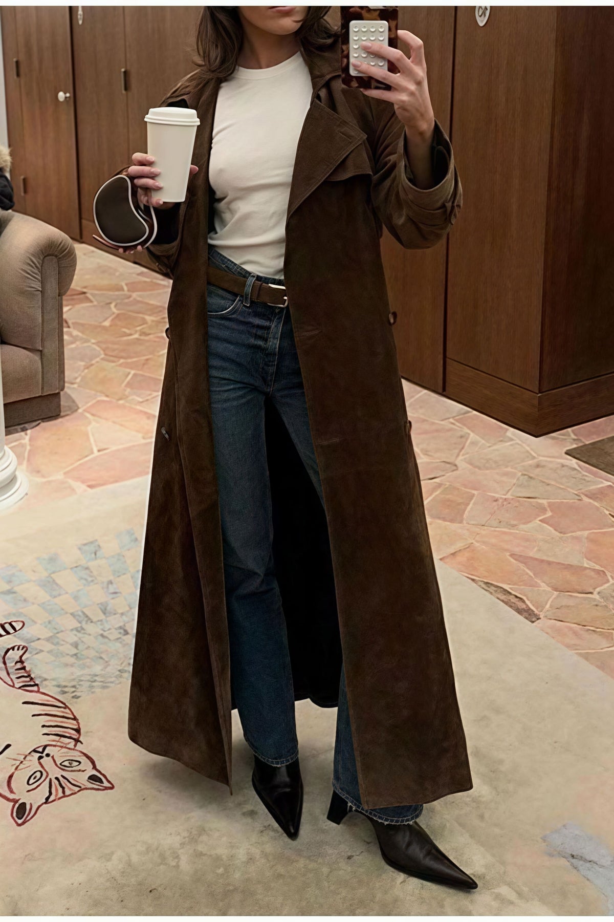 Double Breasted Tie Waist Long Overcoat 9