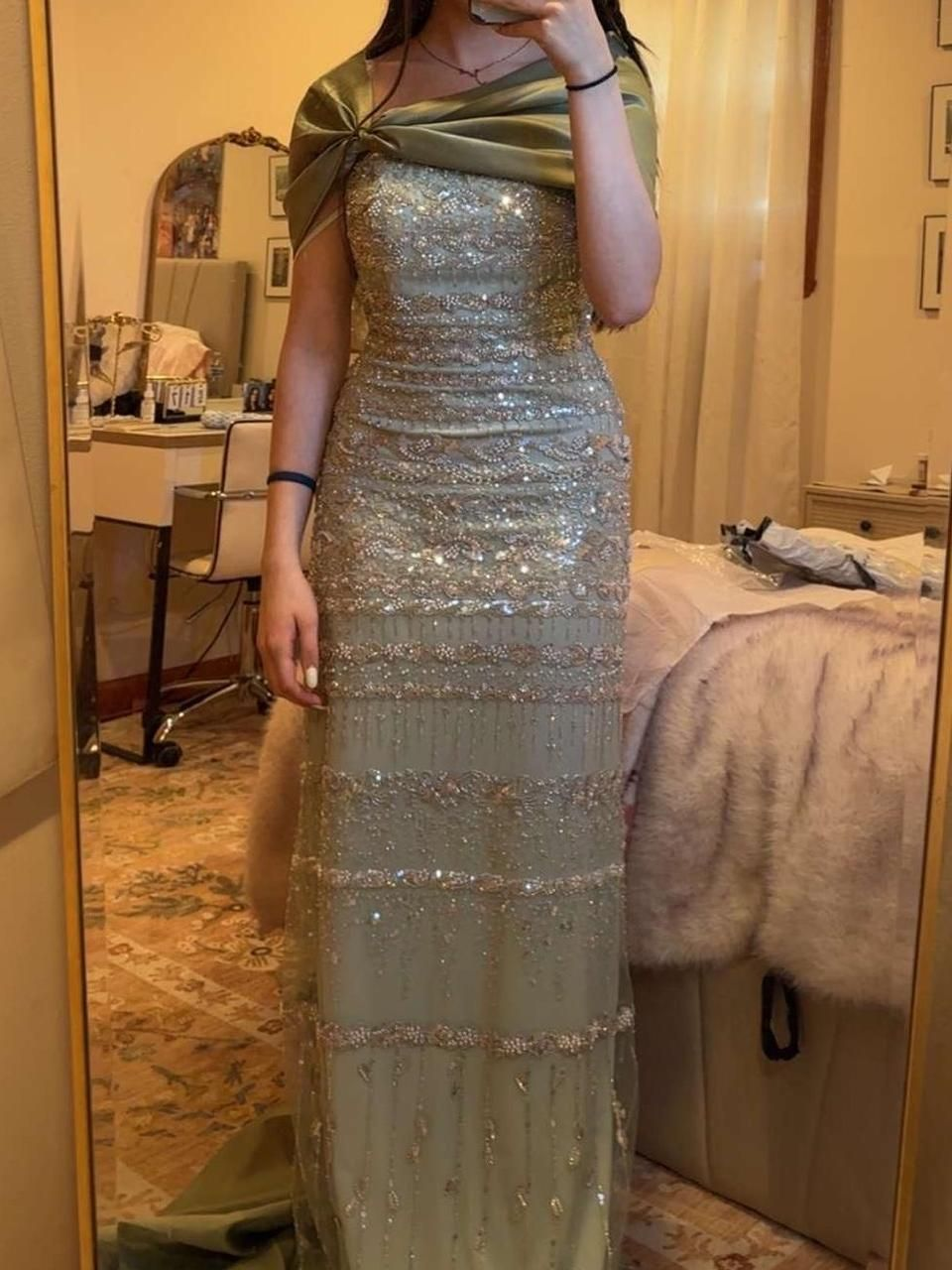 Green Long Prom Dresses Beaded Party Dress 20th Birthday Outfits - Fashionpara