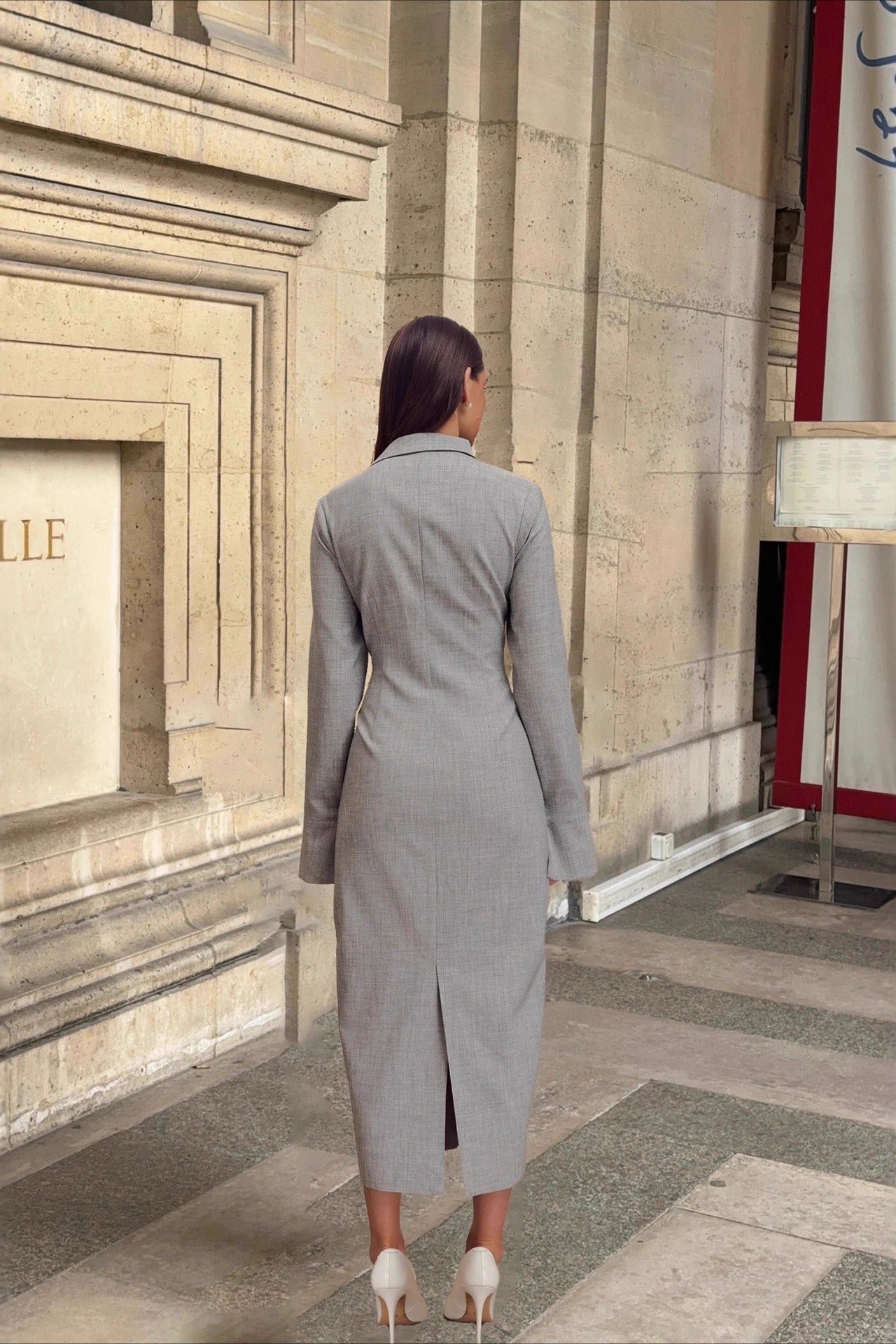 Elegant Long Sleeve Collared Midi Dress