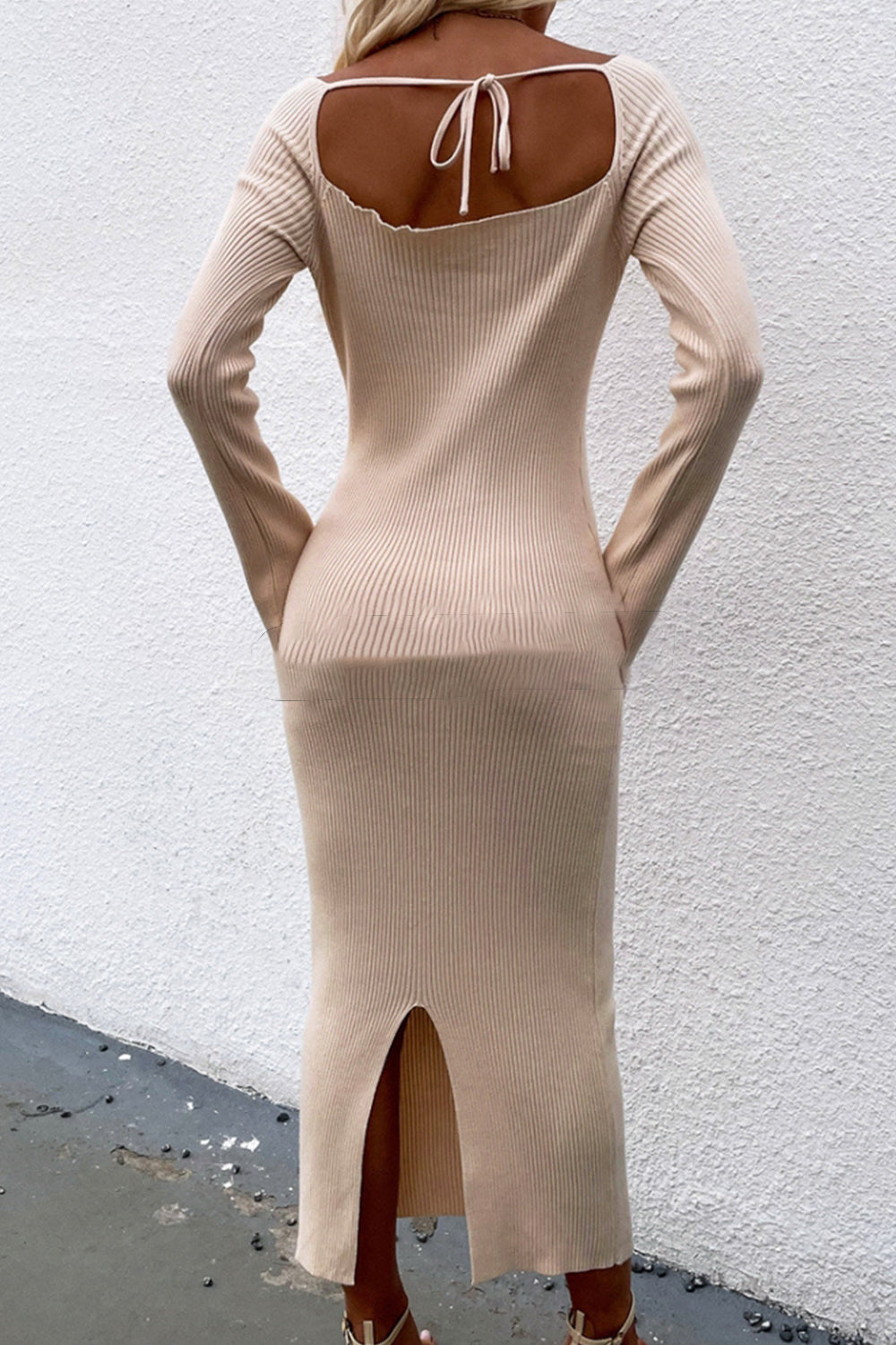 Back Lace Detail Solid Color Sweater Dress for Elegance