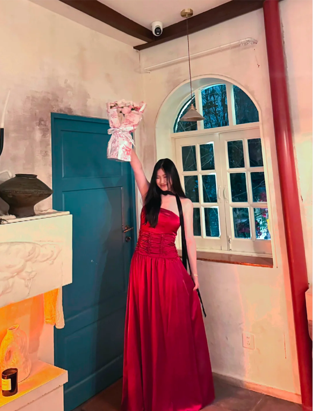 Vintage Burgundy A-line Strapless Satin Long Prom Dress Evening Dress P4129