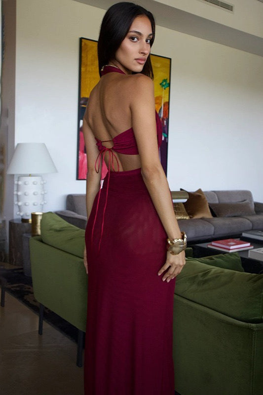 Halter Neck Sweetheart Ruched Bodycon Maxi Dress