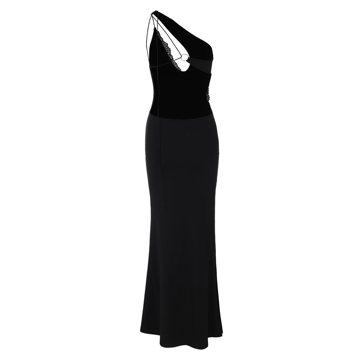 One-Shoulder Lace-Trim Cut-Out Bodycon Maxi Dress 12