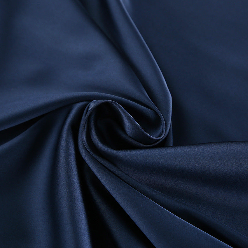 Satin Collared Cowl-Neck Long-Sleeve Mini Dress 12
