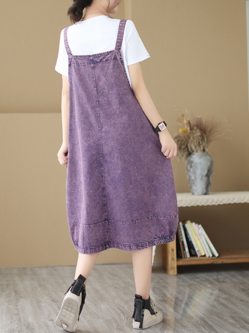 Pause The Moment Denim Round Neck Salopette Dress - Fashionpara