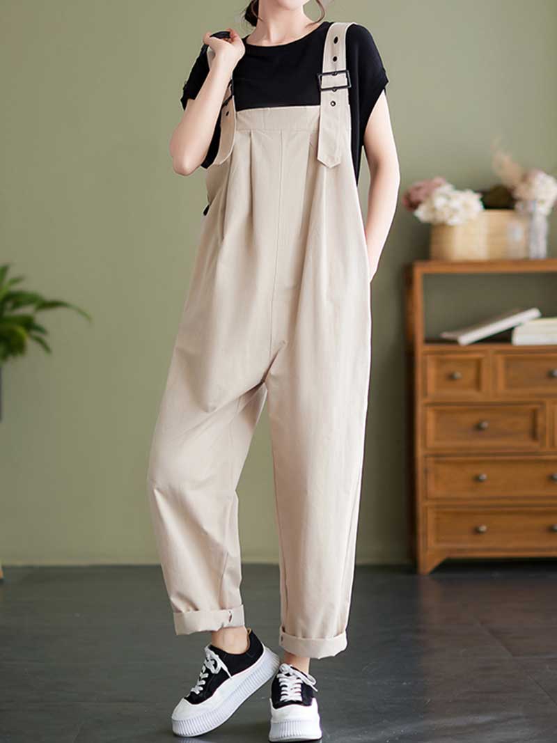 Plain Cotton Overalls High Waist Dungaree - Fashionpara