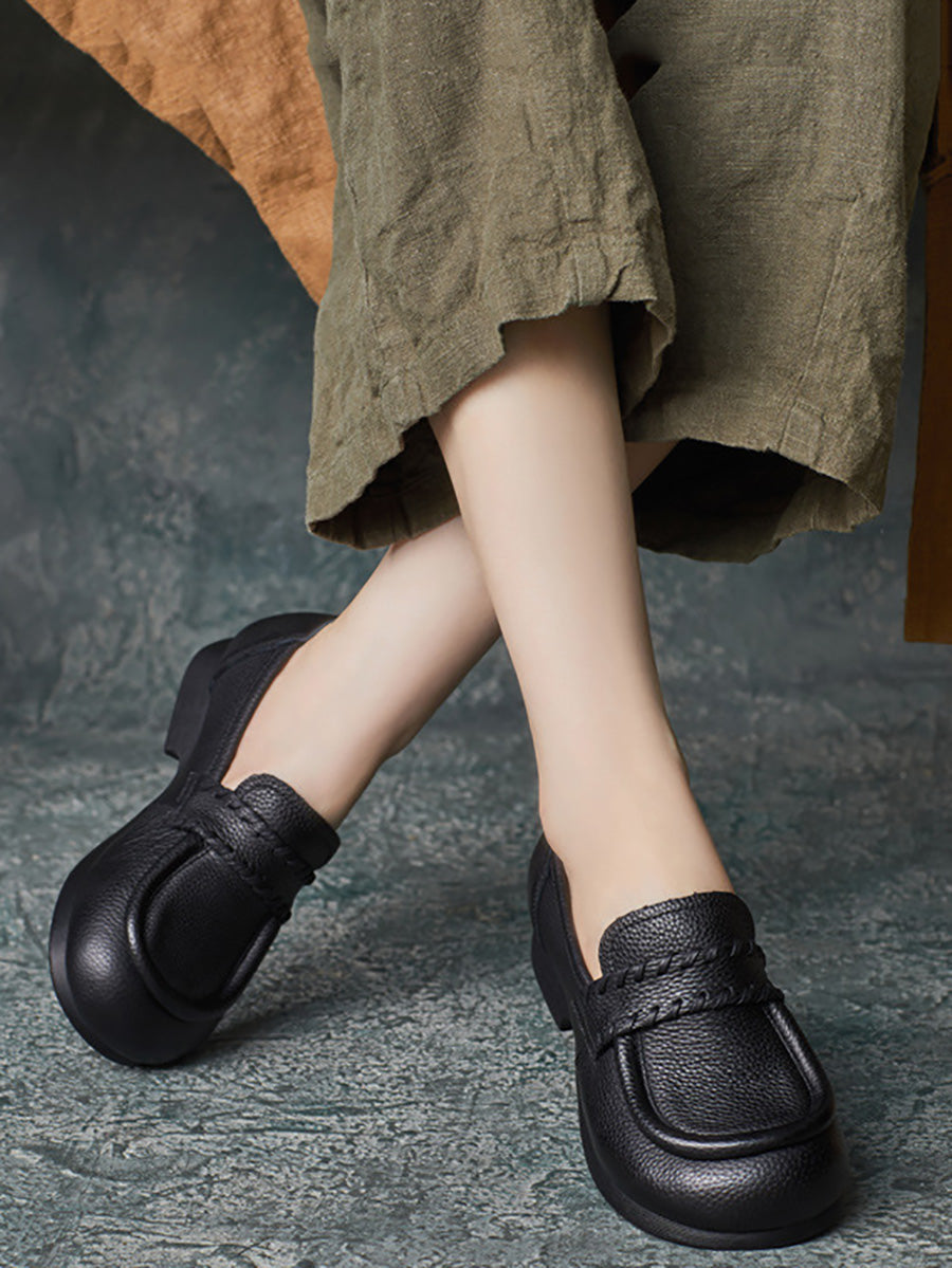Vintage Genuine Solid Leather Low Heel Shoes